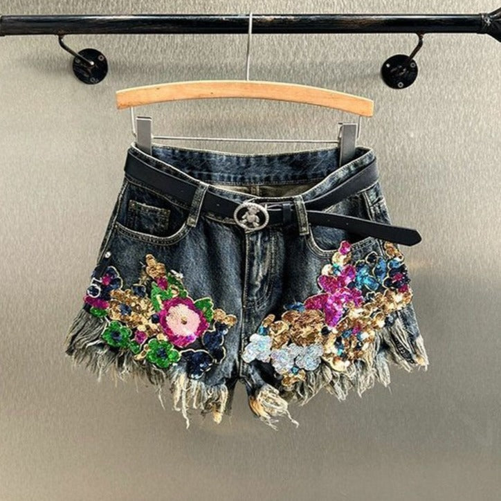 FRIEDEGARD I GEBLÜMTE DENIM-SHORTS