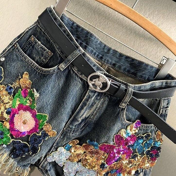 FRIEDEGARD I GEBLÜMTE DENIM-SHORTS