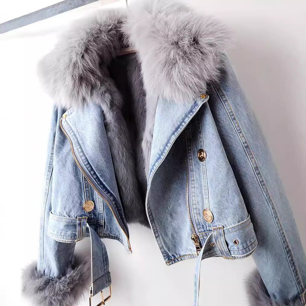 SARAH I KLASSISCHE JEANSJACKE MIT PELZ