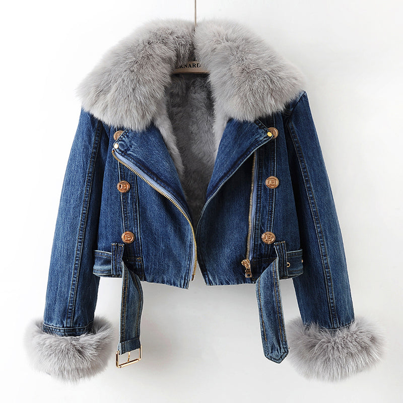 SARAH I KLASSISCHE JEANSJACKE MIT PELZ