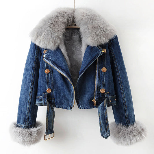 SARAH I KLASSISCHE JEANSJACKE MIT PELZ