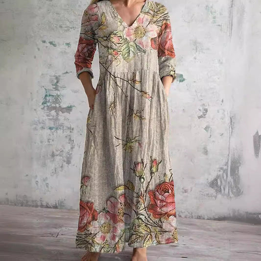 OLGA I LUXURIÖSES GEBLÜMTES MAXIKLEID