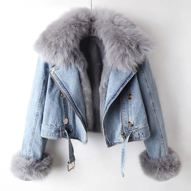 SARAH I KLASSISCHE JEANSJACKE MIT PELZ