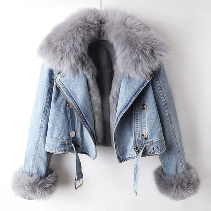 SARAH I KLASSISCHE JEANSJACKE MIT PELZ